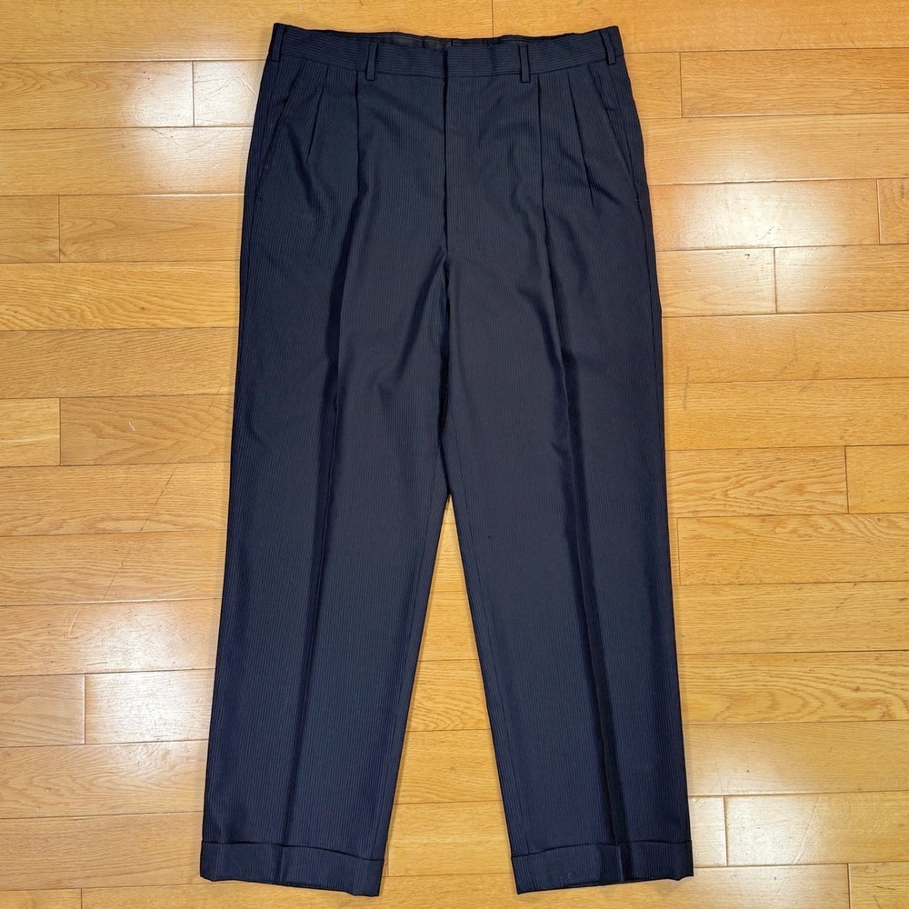 Brooks Brothers 34x29 Navy Blue Pinstripe Wool Pleated Cuffed Dress Pants